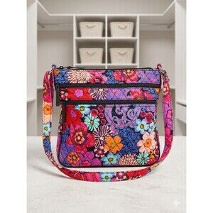 Vera Bradley FLORAL FIESTA Triple Zip Hipster Crossbody Bag Corner Marks Read